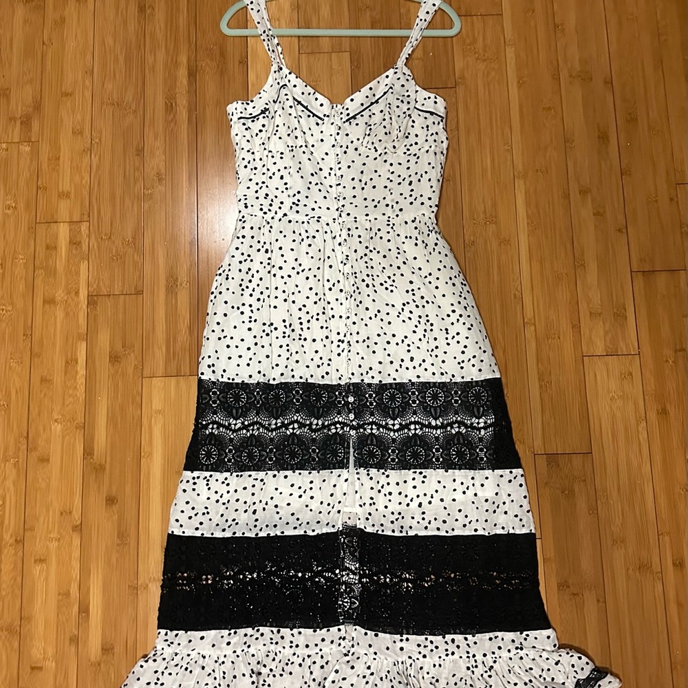 Secret Mission Elegant Black and White Polka Dot Dress
